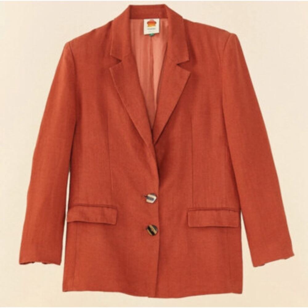 Farm Rio Burnt Orange Linen Blazer Large NWOT - Picture 2 of 12